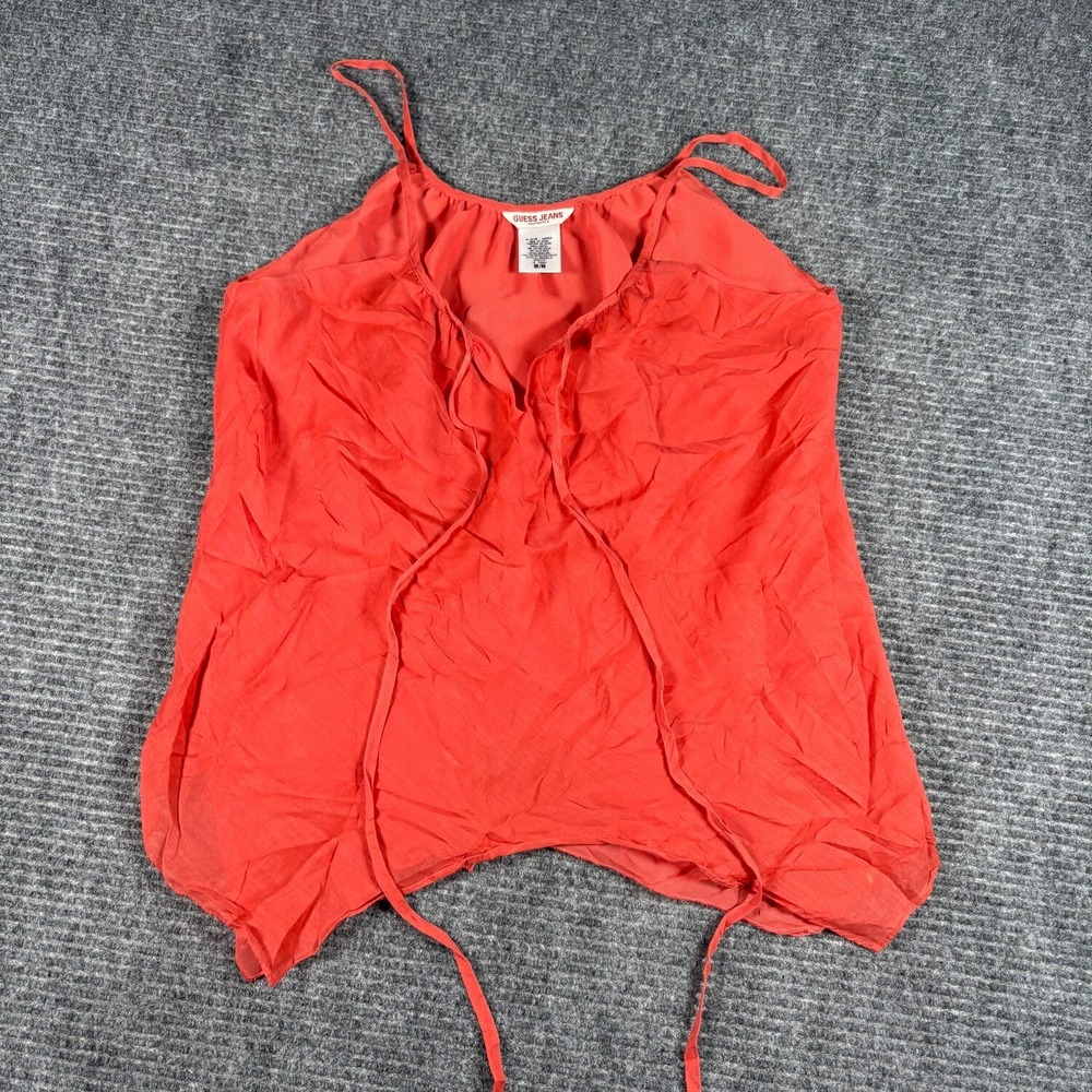 Guess Jeans Camisole Women M Coral Red Excellent Silk Asymmetrical Tie Front